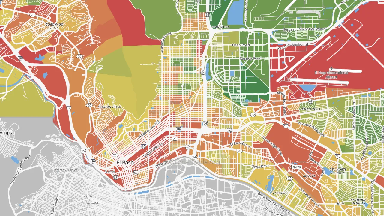 Central, El Paso, TX Map of Drug-Related Crime Rates