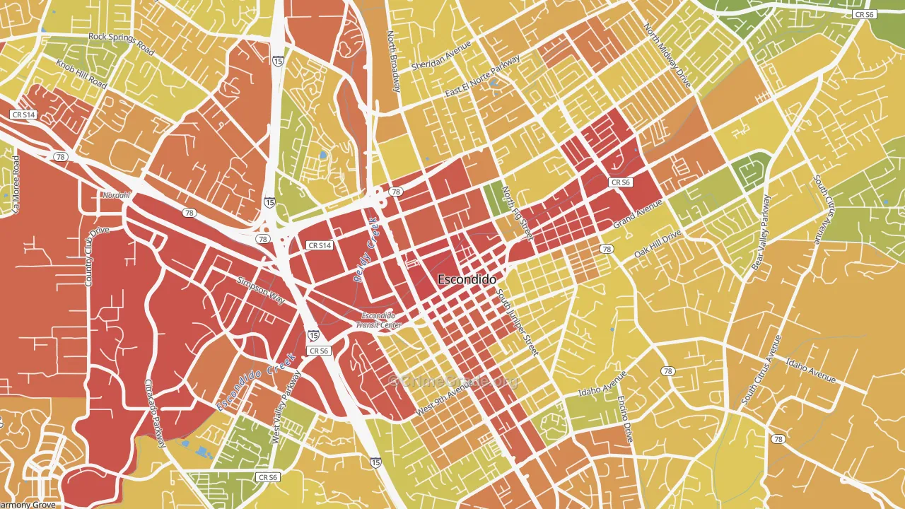 Central Escondido, Escondido, CA Map of Drug-Related Crime Rates