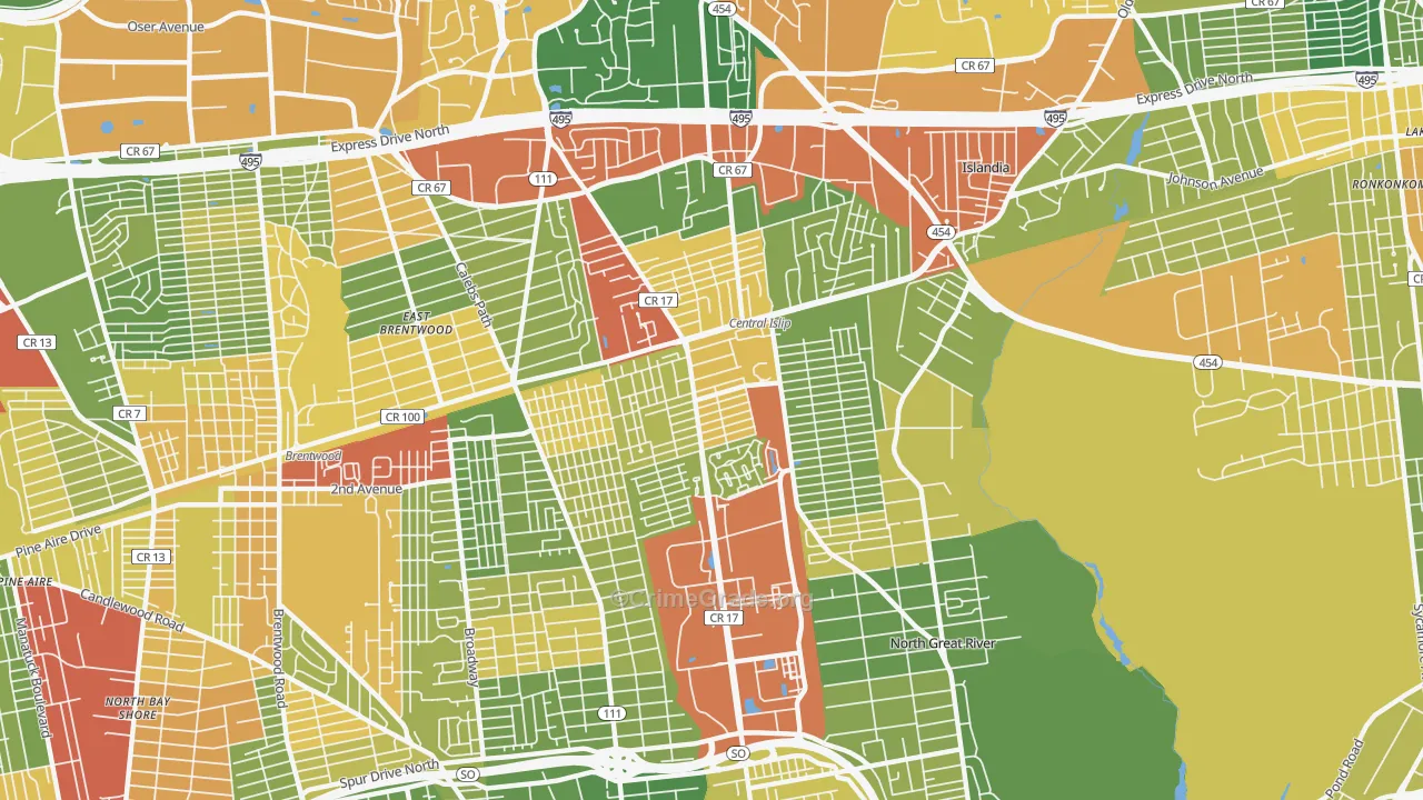 Central Islip, NY Map of Drug-Related Crime Rates