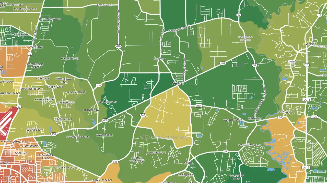 Central, LA Map of Drug-Related Crime Rates