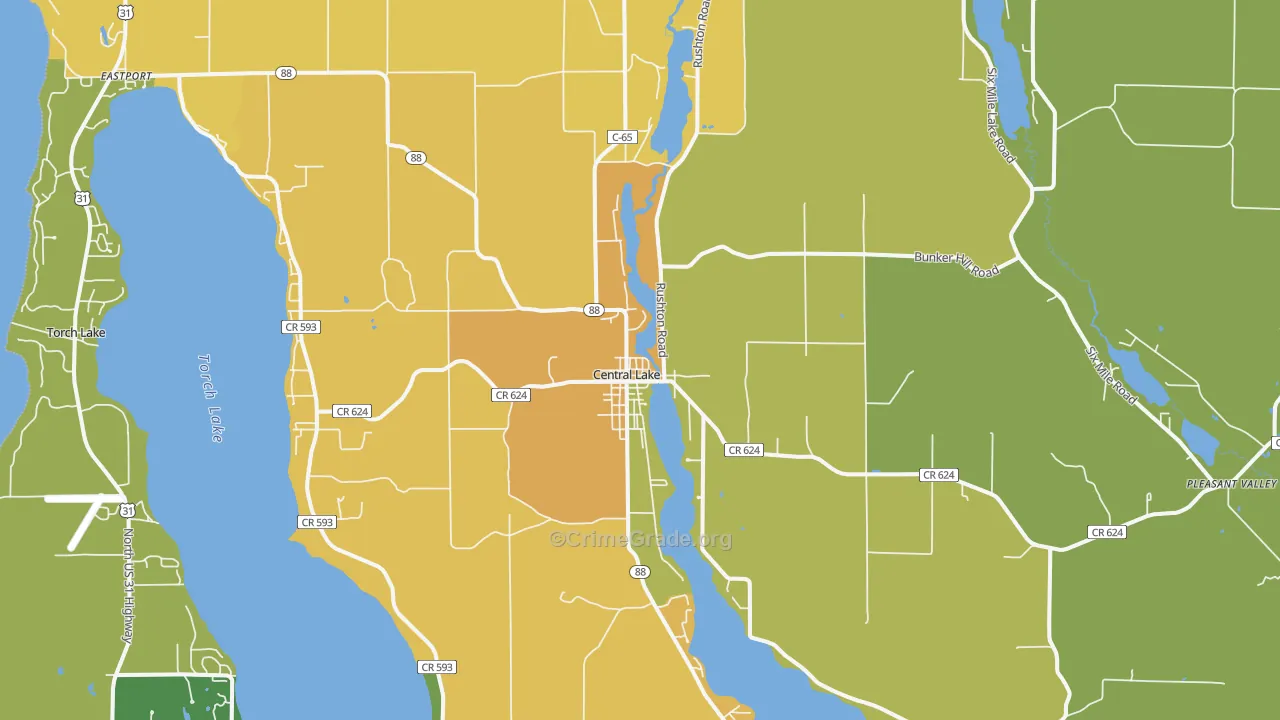 Central Lake, MI Map of Drug-Related Crime Rates
