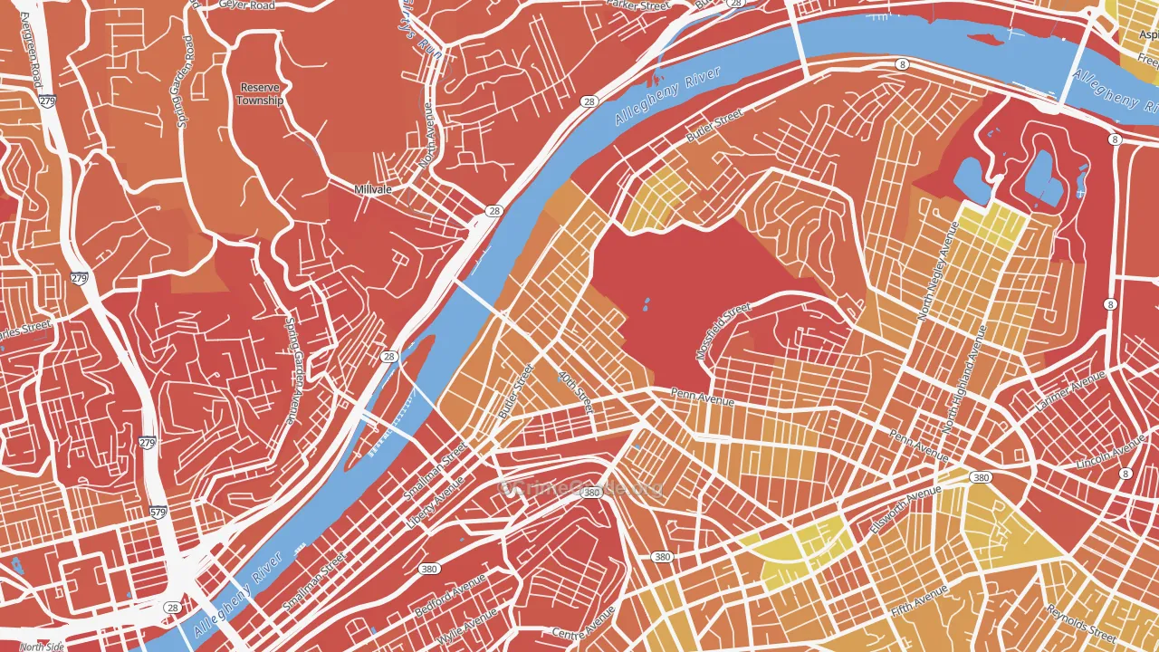 Central Lawrenceville, Pittsburgh, PA Map of Drug-Related Crime Rates