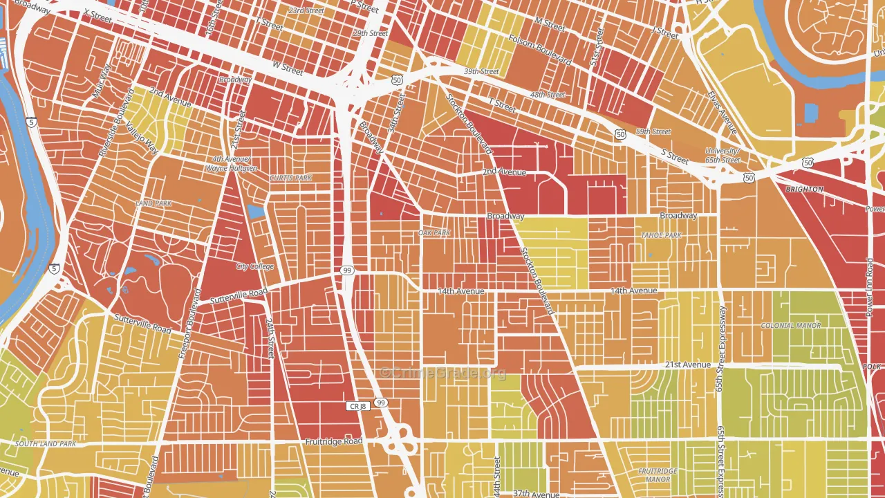 Central Oak Park, Sacramento, CA Map of Drug-Related Crime Rates