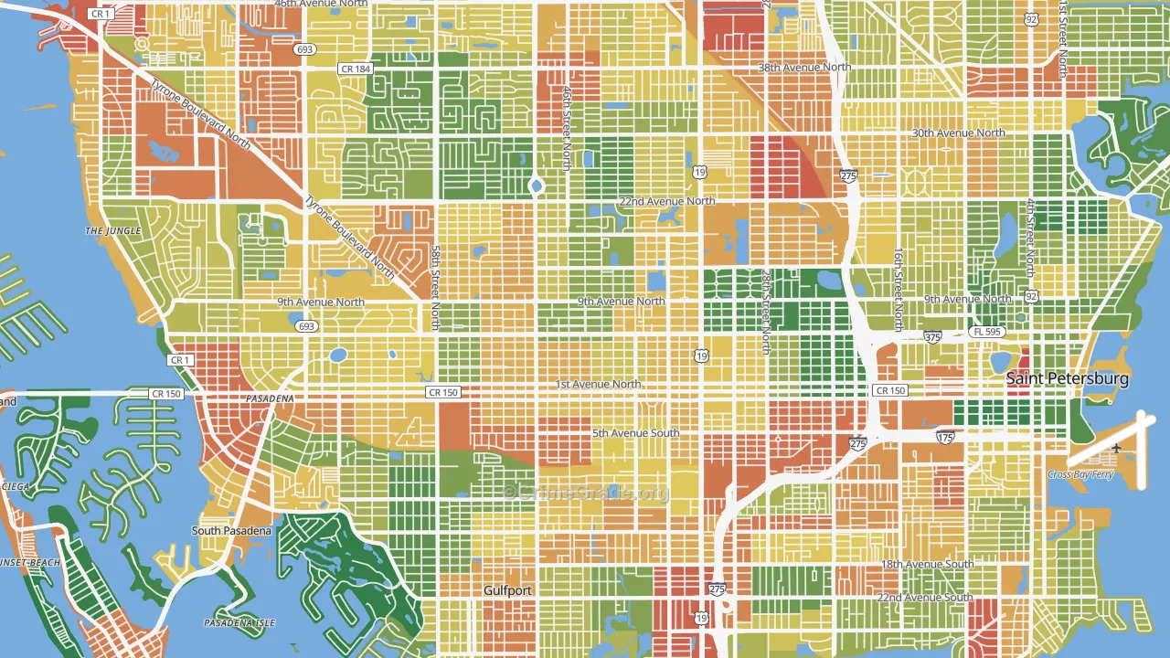 Central Oak Park, St. Petersburg, FL Map of Drug-Related Crime Rates
