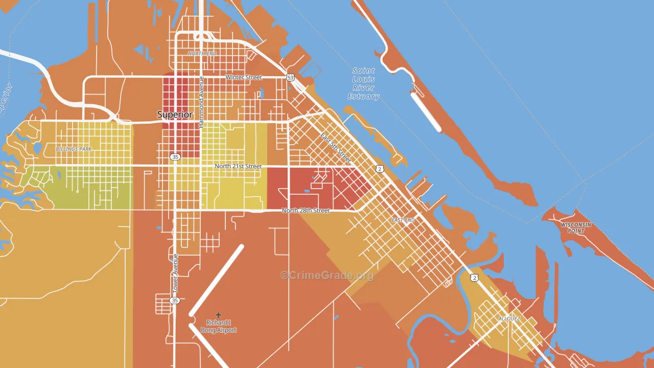 Central Park, Superior, WI Map of Drug-Related Crime Rates