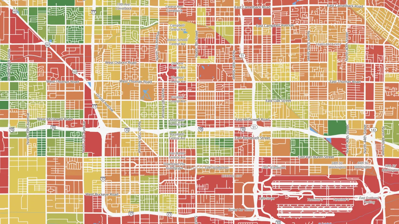 Central Phoenix, Phoenix, AZ Map of Drug-Related Crime Rates