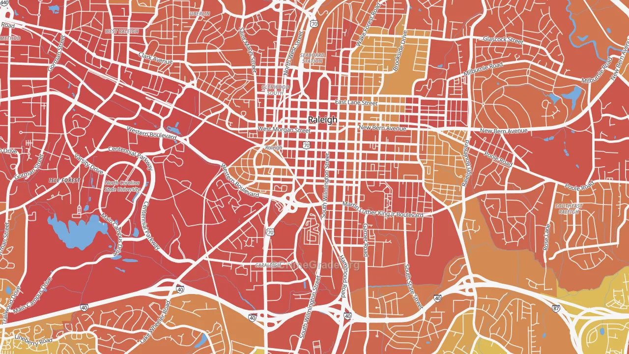 Central, Raleigh, NC Map of Drug-Related Crime Rates