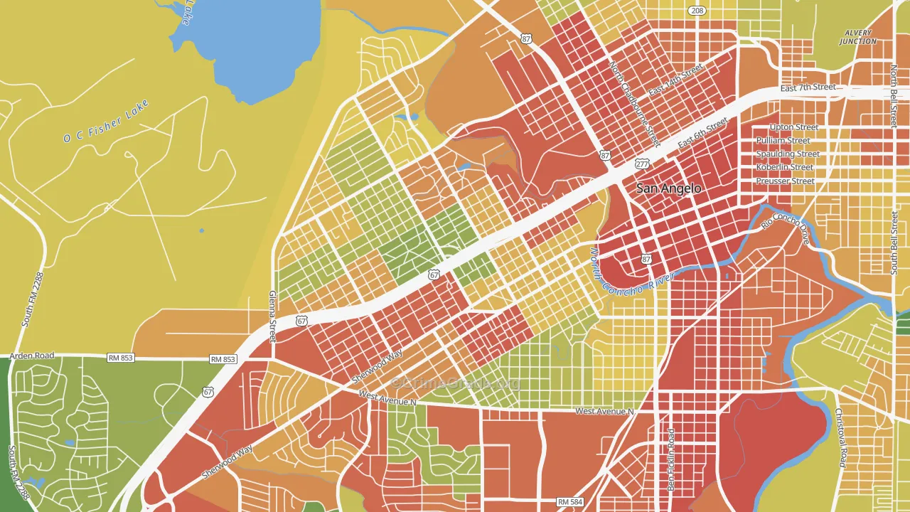 Central, San Angelo, TX Map of Drug-Related Crime Rates