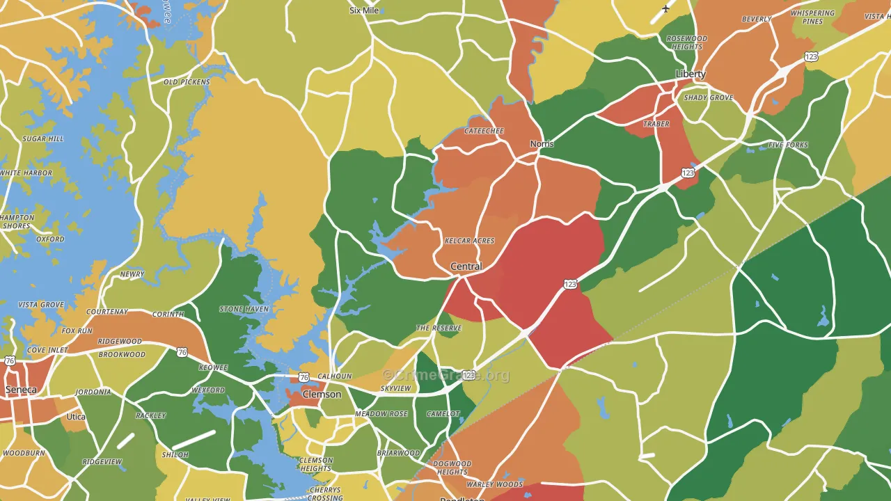 Central, SC Map of Drug-Related Crime Rates