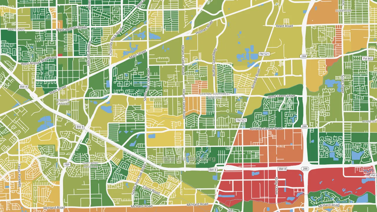 Central Southwest, Houston, TX Map of Drug-Related Crime Rates