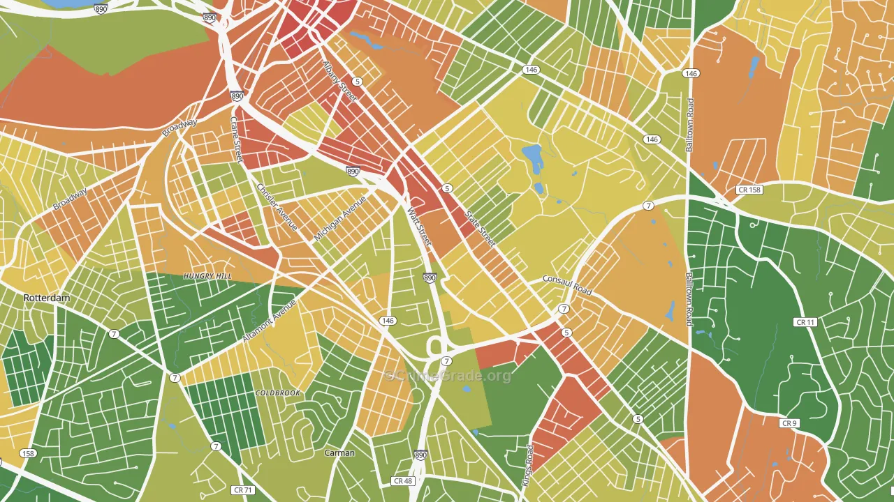 Central State, Schenectady, NY Map of Drug-Related Crime Rates