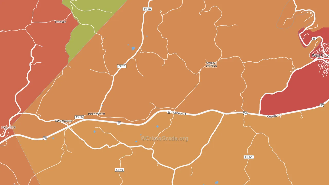 Central Station, WV Map of Drug-Related Crime Rates