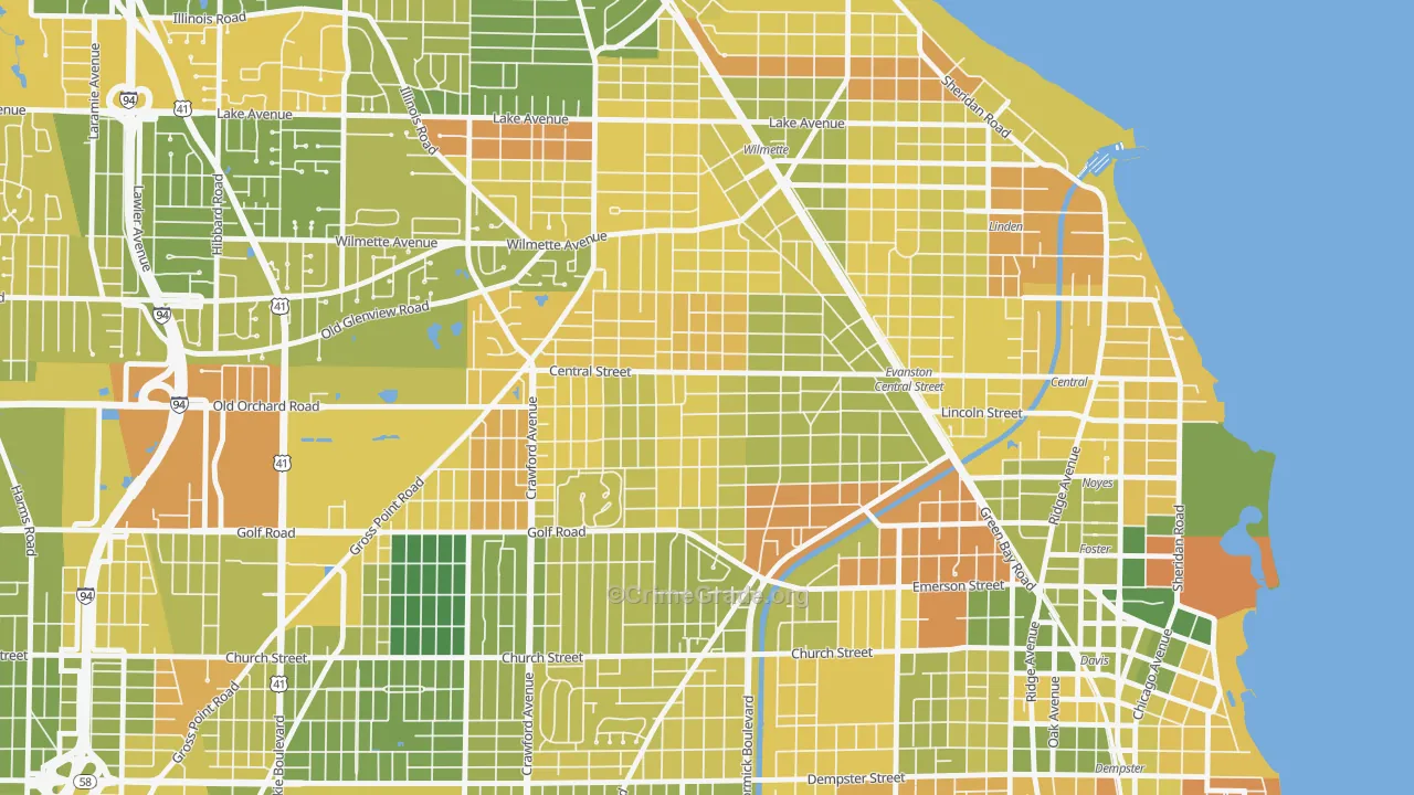 Central Street Merchant District, Evanston, IL Map of Drug-Related Crime Rates
