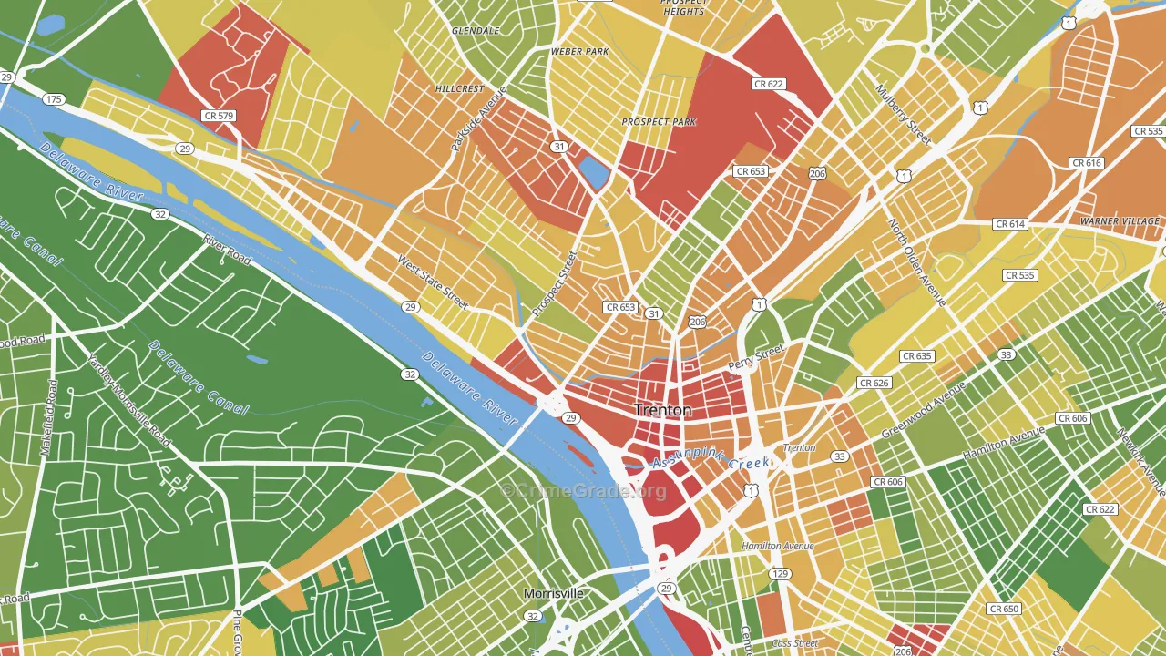 Central West, Trenton, NJ Map of Drug-Related Crime Rates