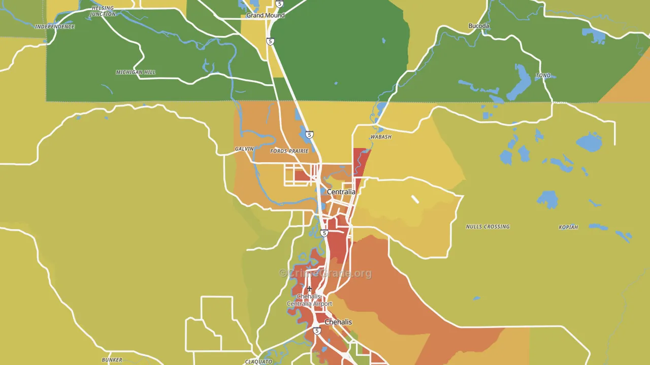 Centralia, WA Map of Drug-Related Crime Rates