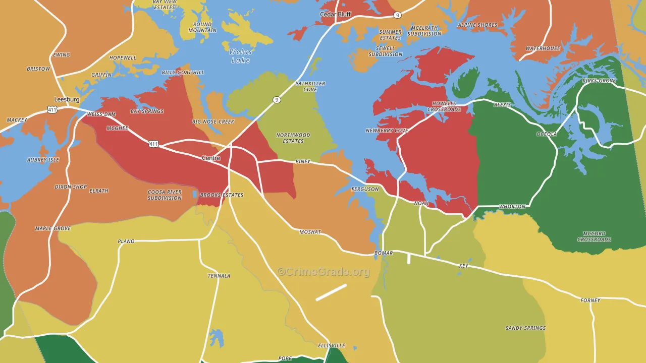 Centre, AL Map of Drug-Related Crime Rates