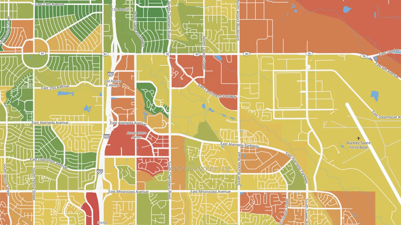 Centretech, Aurora, CO Map of Drug-Related Crime Rates