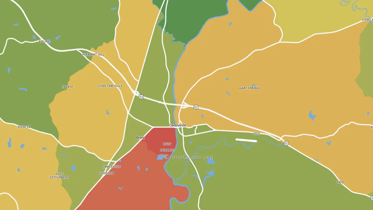 Centreville, AL Map of Drug-Related Crime Rates