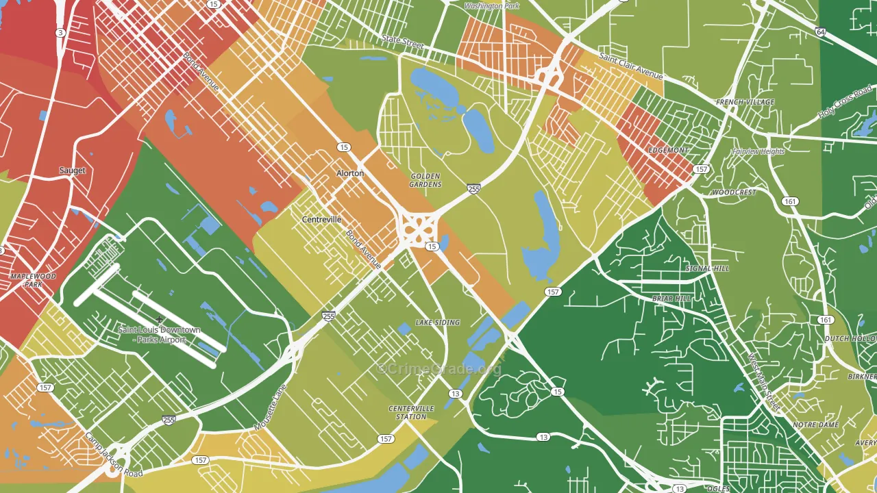 Centreville, IL Map of Drug-Related Crime Rates