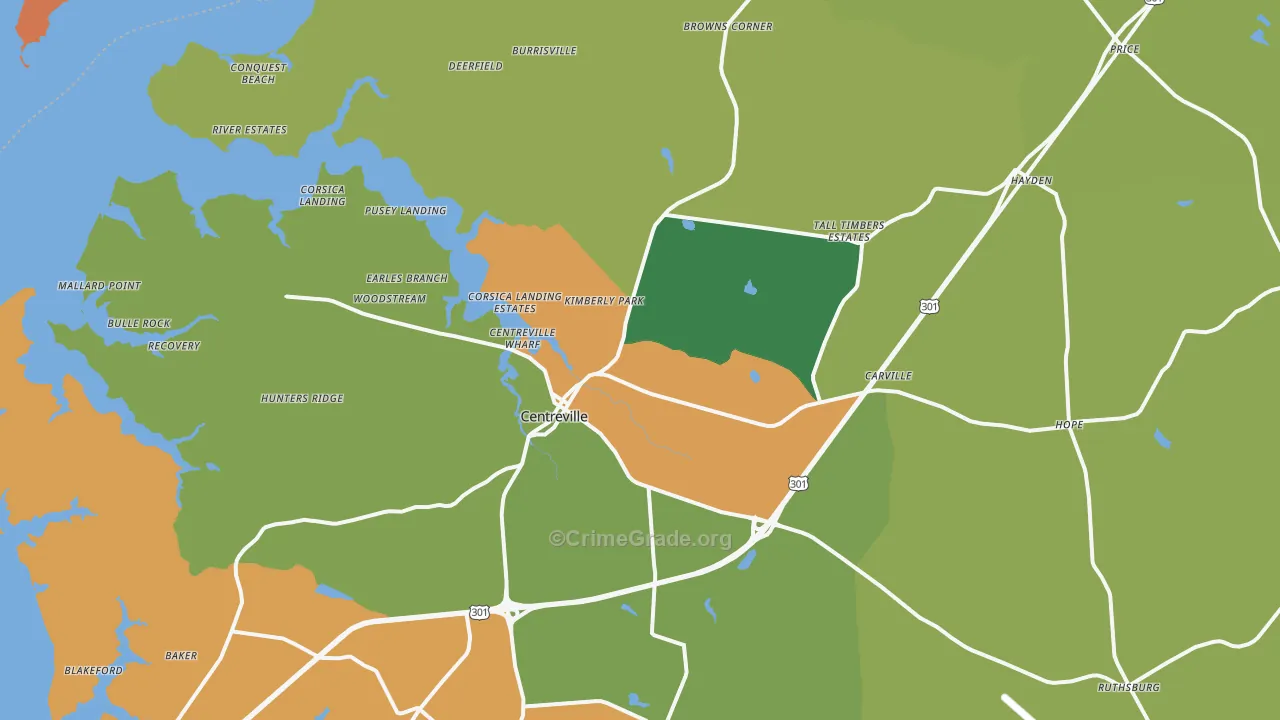 Centreville, MD Map of Drug-Related Crime Rates