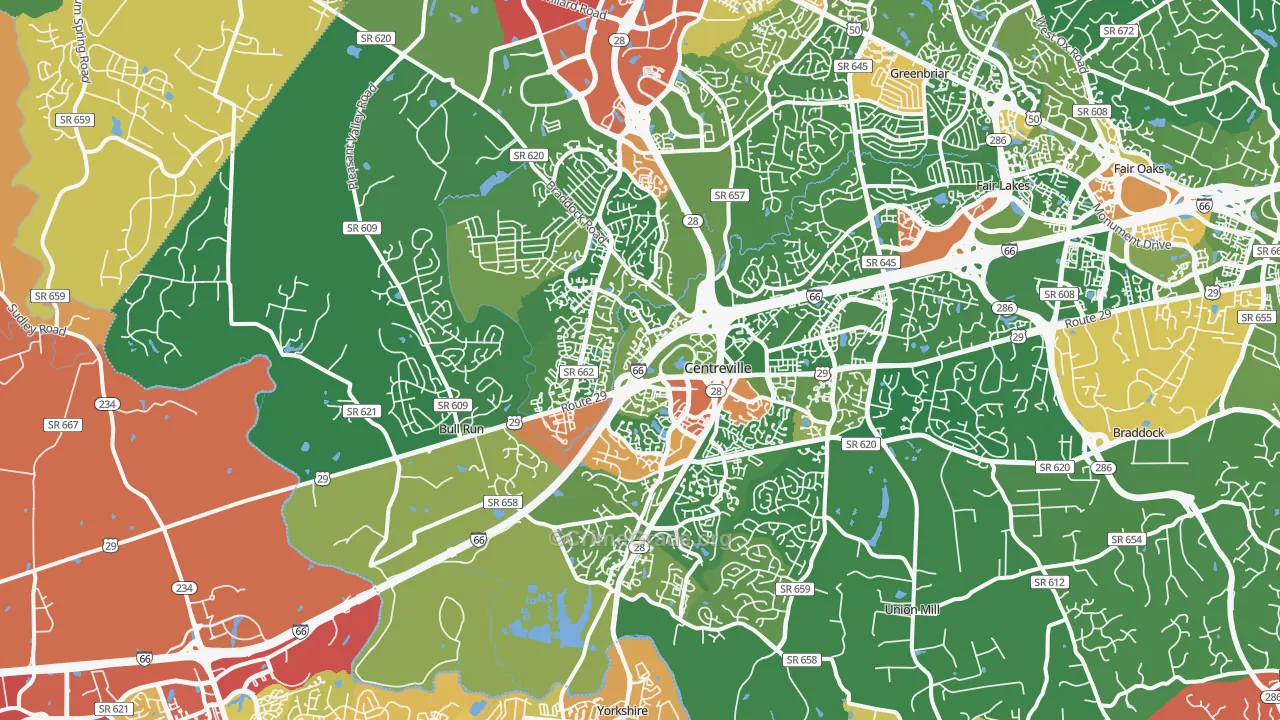 Centreville, VA Map of Drug-Related Crime Rates