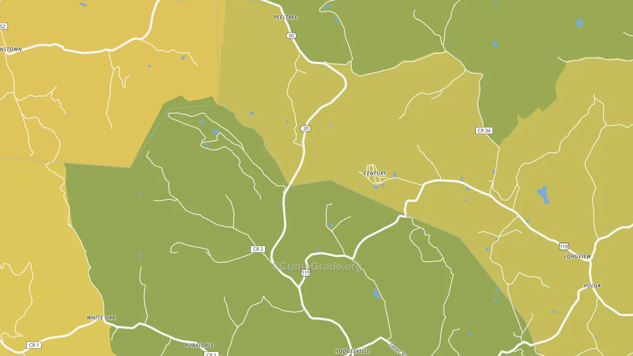 Century, WV Map of Drug-Related Crime Rates