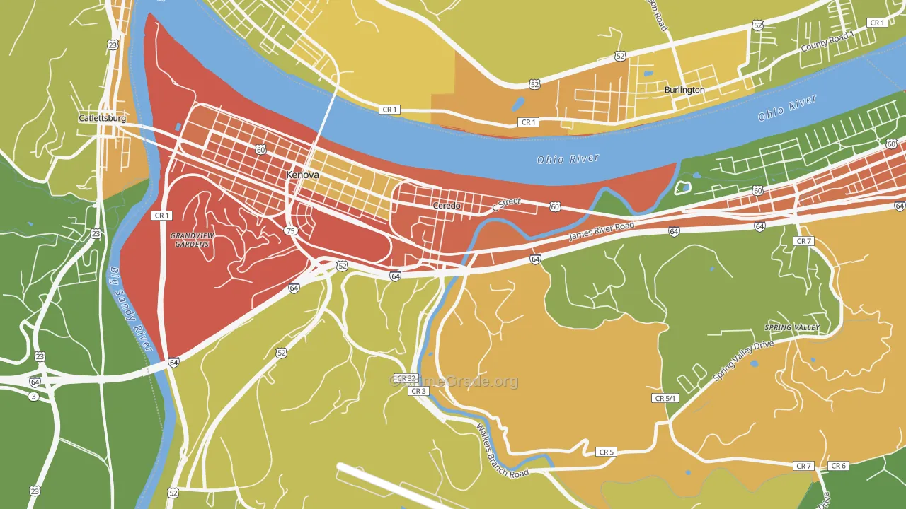 Ceredo, WV Map of Drug-Related Crime Rates
