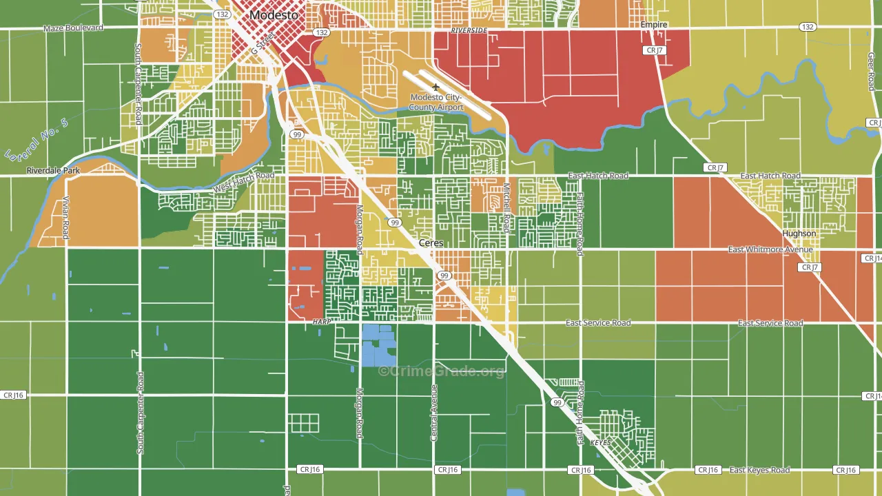 Ceres, CA Map of Drug-Related Crime Rates