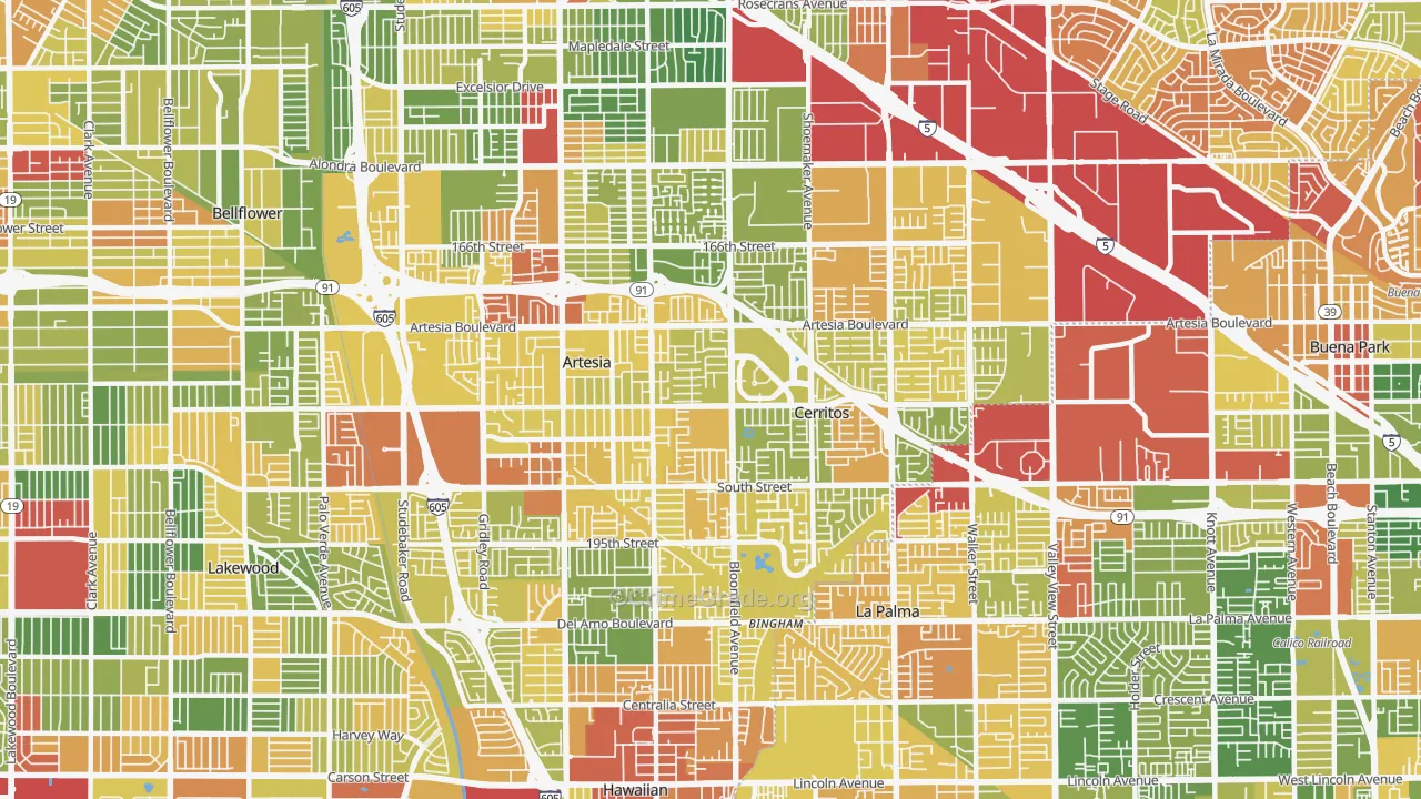 Cerritos, CA Map of Drug-Related Crime Rates