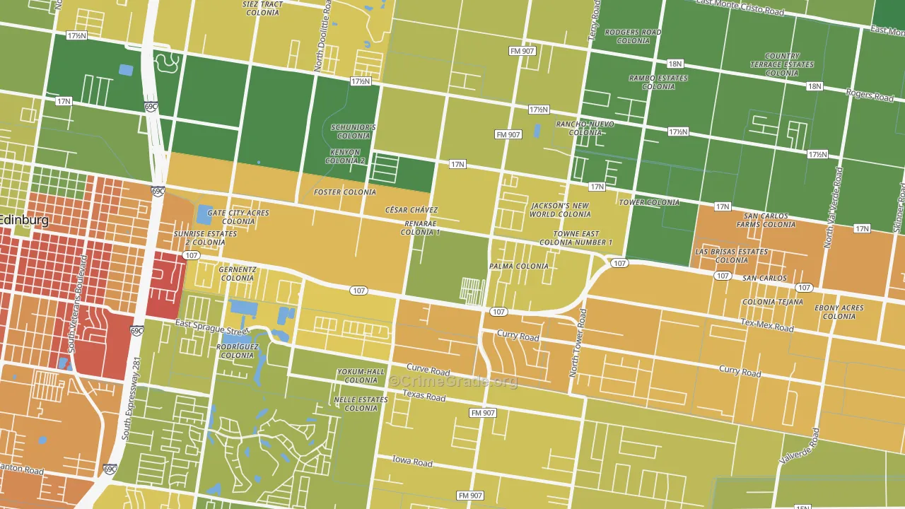 Cesar Chavez, TX Map of Drug-Related Crime Rates