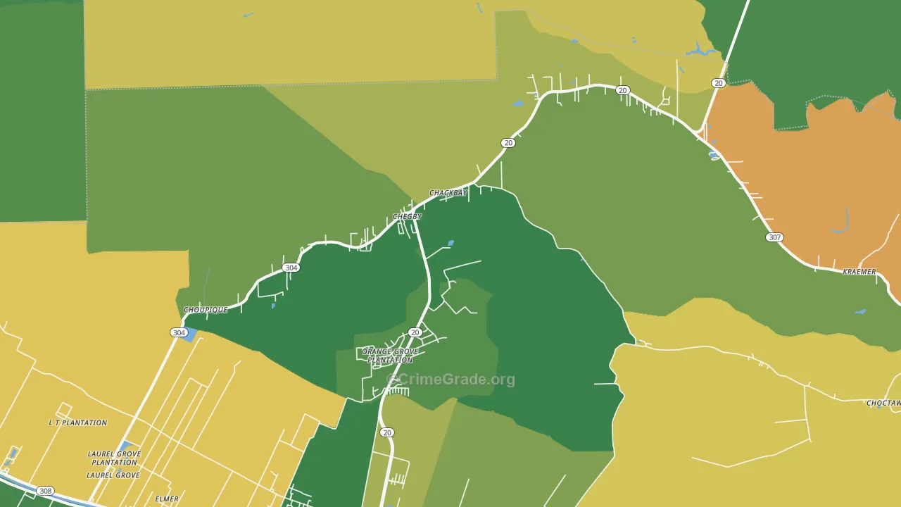 Chackbay, LA Map of Drug-Related Crime Rates