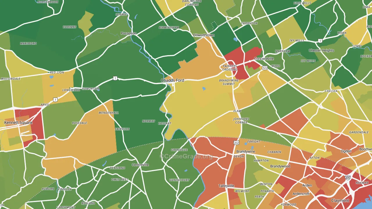 Chadds Ford, PA Map of Drug-Related Crime Rates