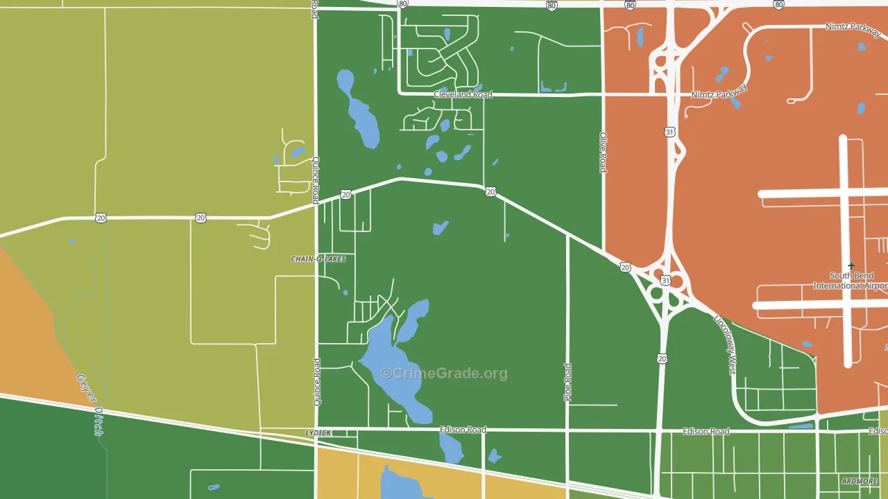 Chain-O-Lakes, IN Map of Drug-Related Crime Rates