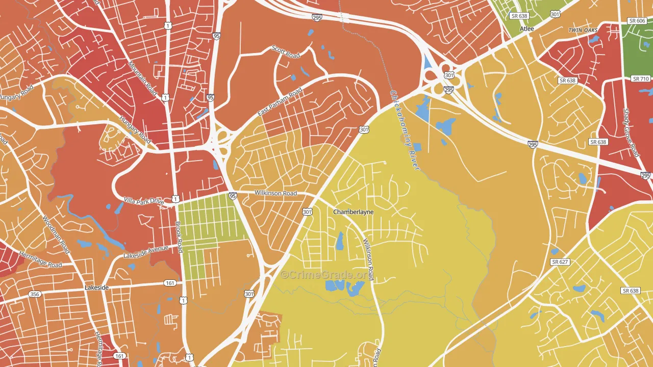 Chamberlayne, VA Map of Drug-Related Crime Rates