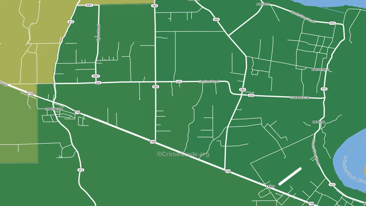 Chamberlin, LA Map of Drug-Related Crime Rates