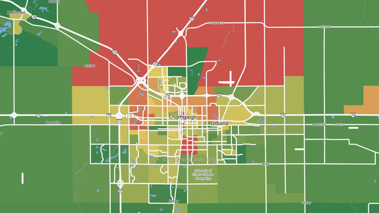 Champaign County, IL Map of Drug-Related Crime Rates