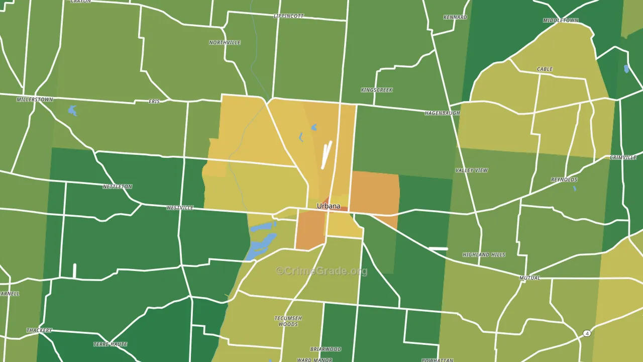 Champaign County, OH Map of Drug-Related Crime Rates