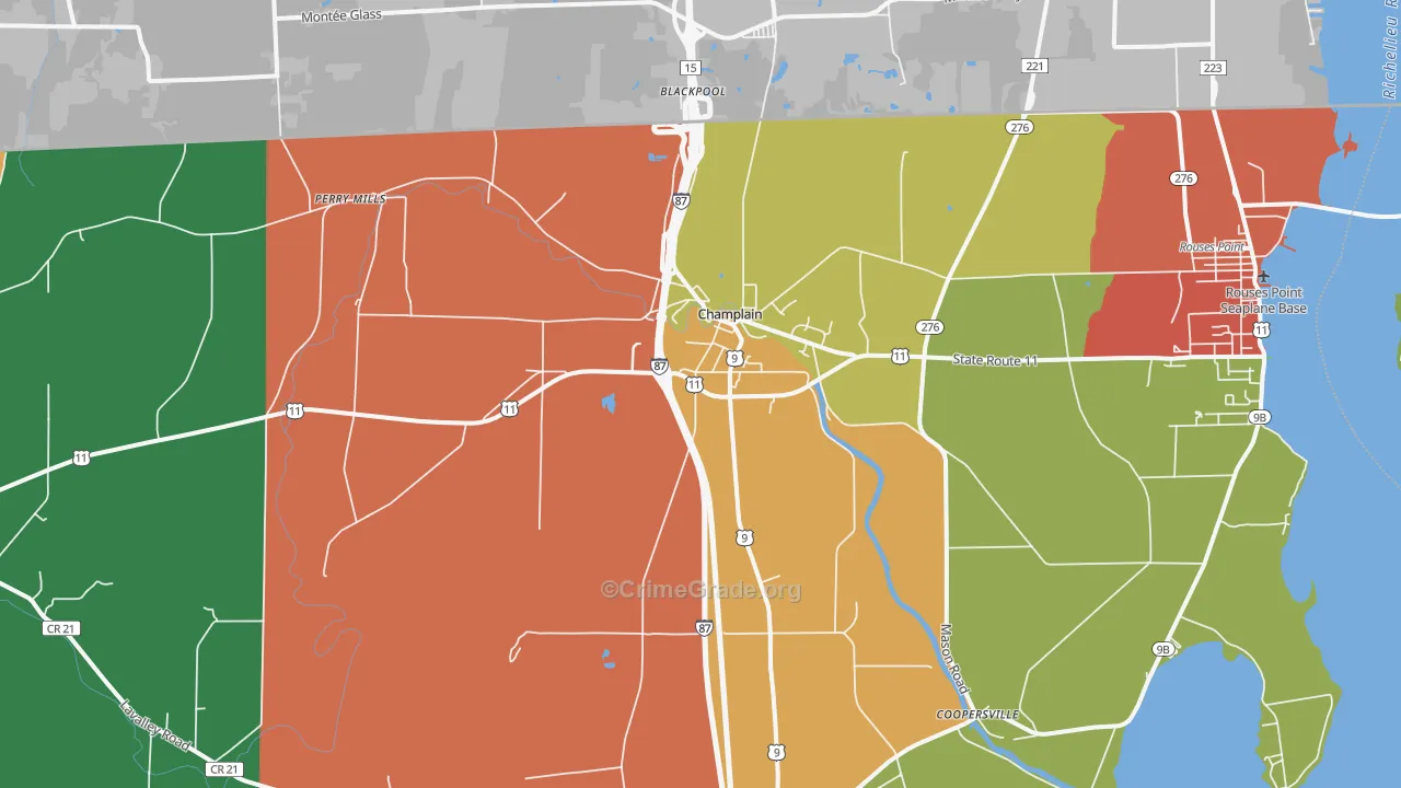 Champlain, NY Map of Drug-Related Crime Rates
