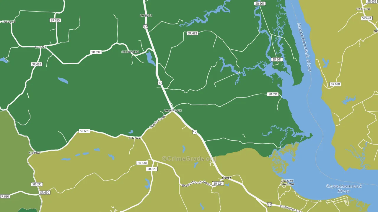 Champlain, VA Map of Drug-Related Crime Rates