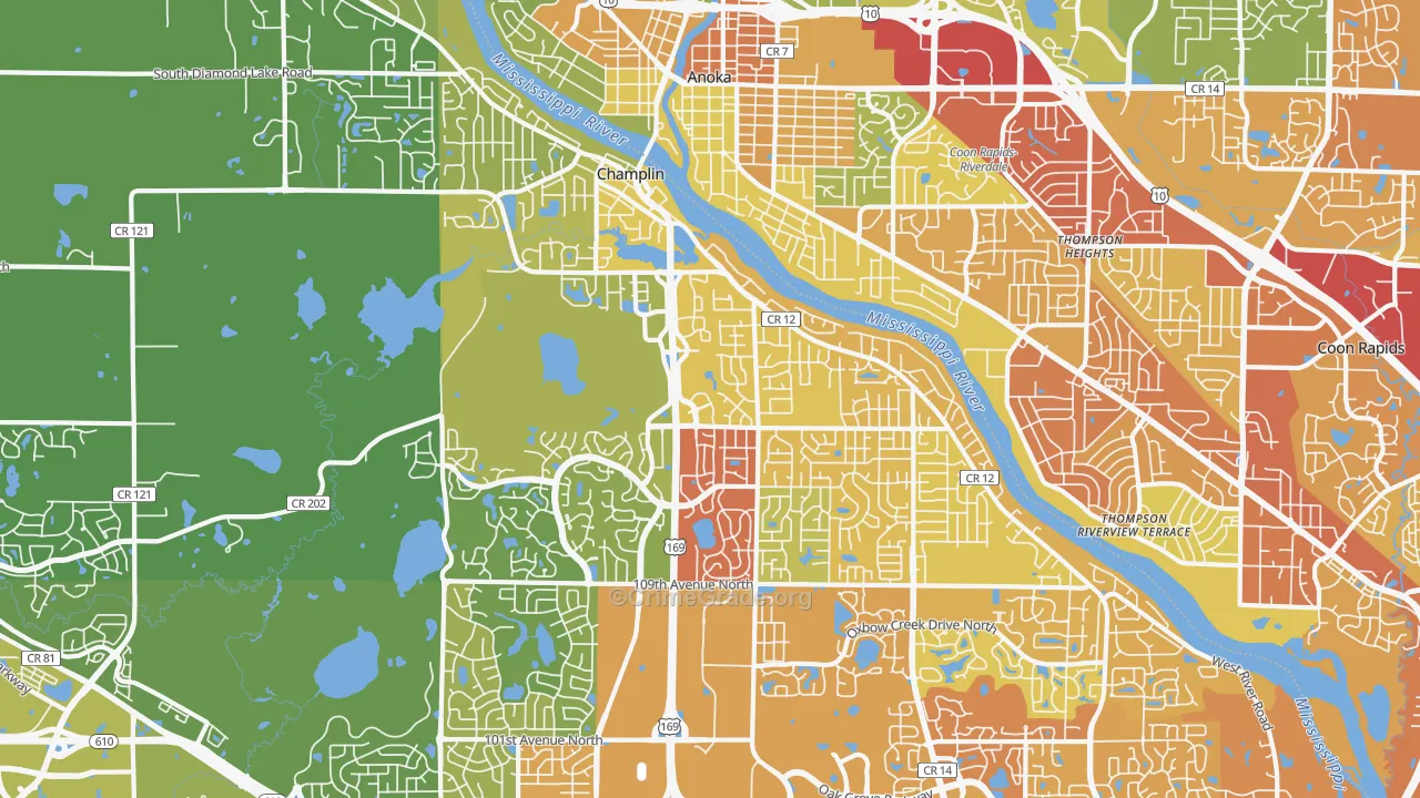 Champlin, MN Map of Drug-Related Crime Rates