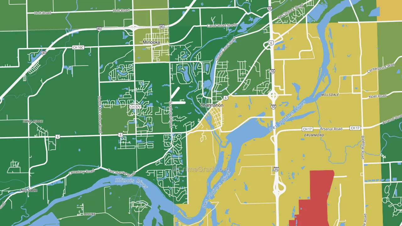 Channahon, IL Map of Drug-Related Crime Rates