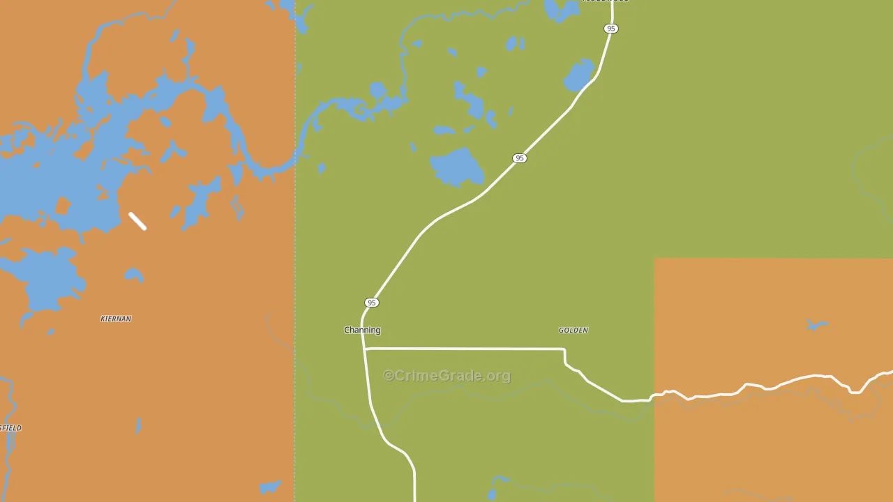 Channing, MI Map of Drug-Related Crime Rates