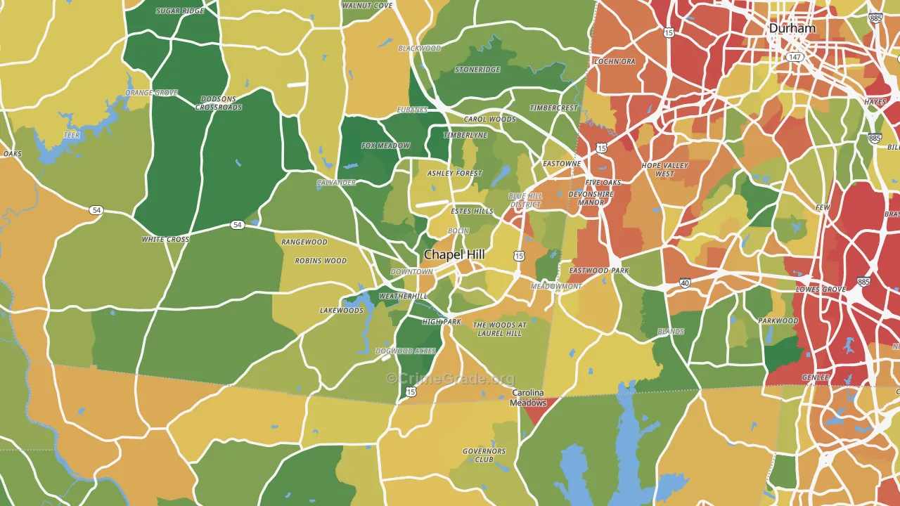 Chapel Hill, NC Map of Drug-Related Crime Rates