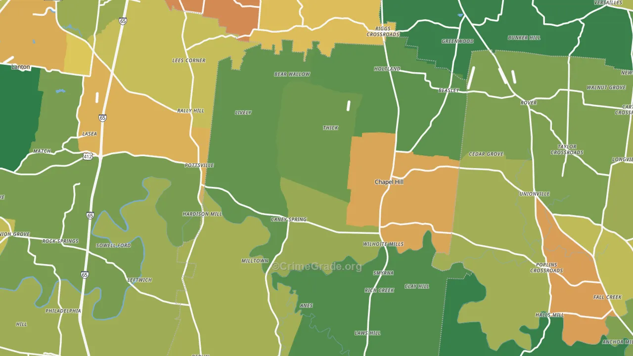 Chapel Hill, TN Map of Drug-Related Crime Rates