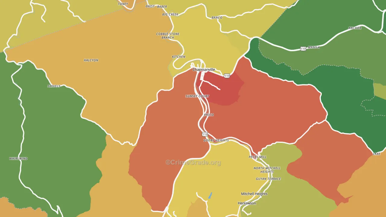 Chapmanville, WV Map of Drug-Related Crime Rates