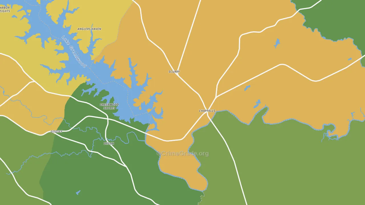 Chappells, SC Map of Drug-Related Crime Rates