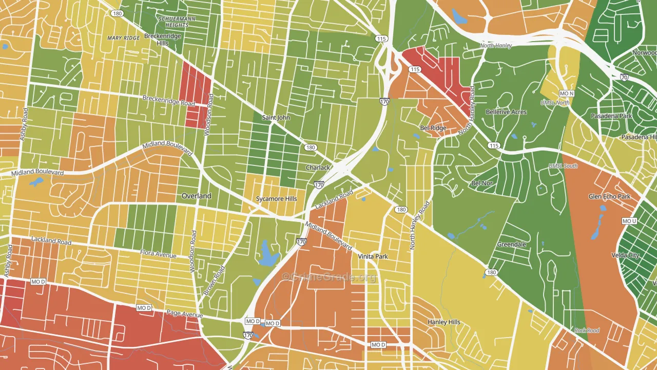 Charlack, MO Map of Drug-Related Crime Rates