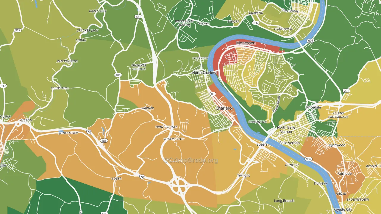Charleroi, PA Map of Drug-Related Crime Rates