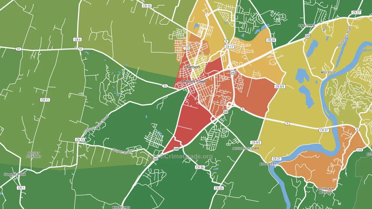 Charles Town, WV Map of Drug-Related Crime Rates