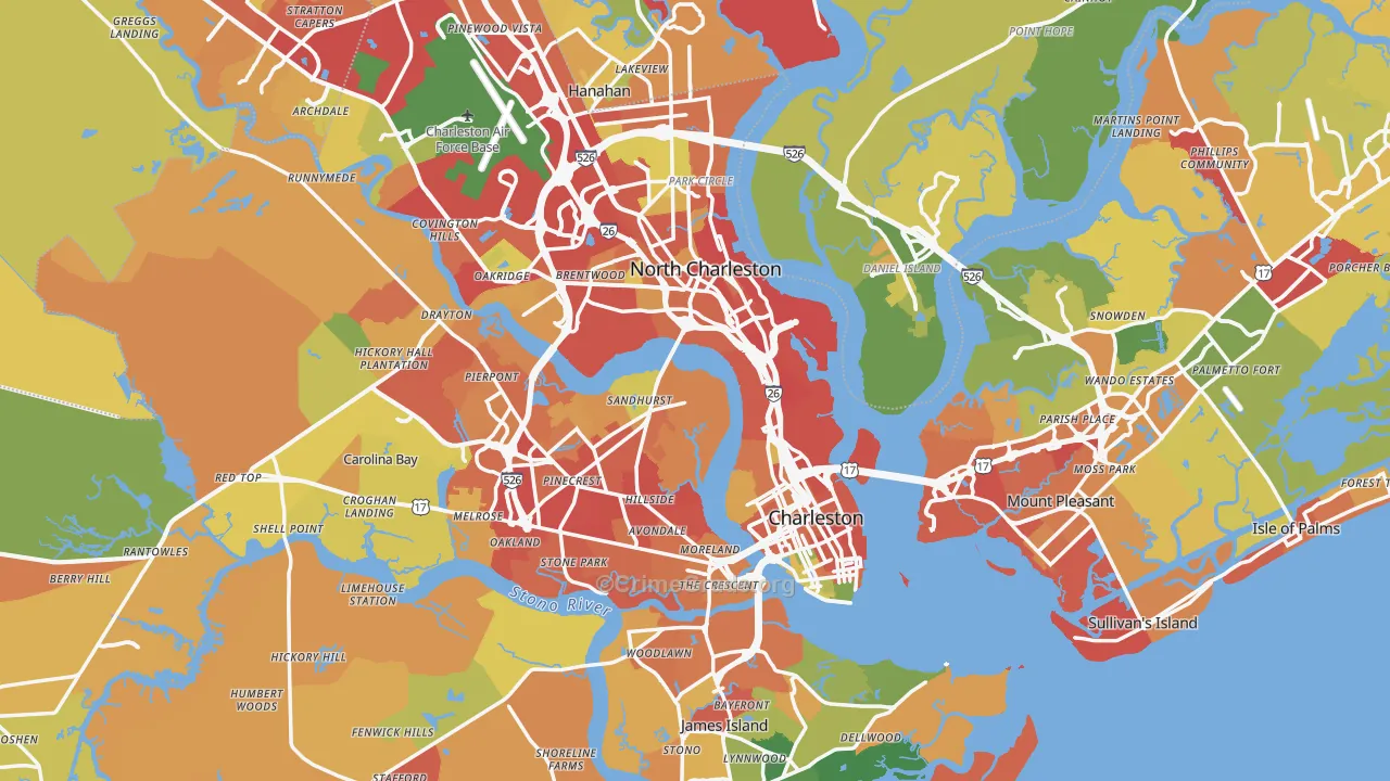 Charleston County, SC Map of Drug-Related Crime Rates